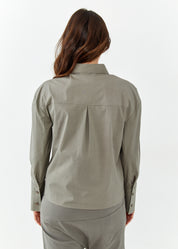 חולצה מכופתרת שרוול ארוך צווארון בצד חום