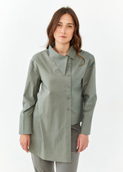 חולצה מכופתרת שרוול ארוך צווארון בצד ירוק