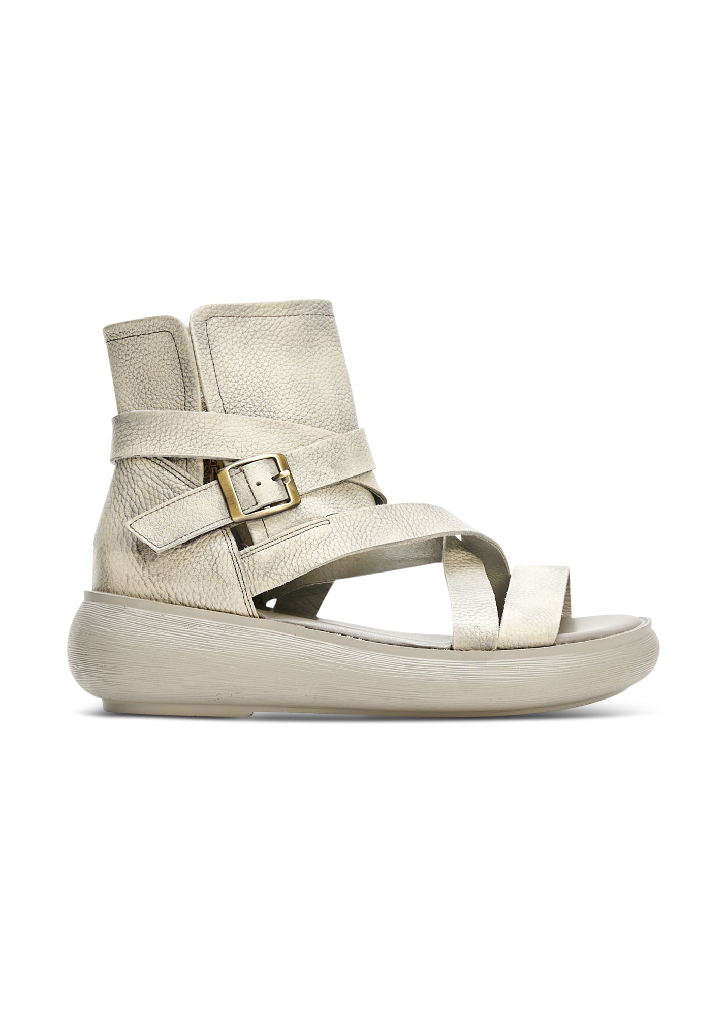High leather sandals with gray straps