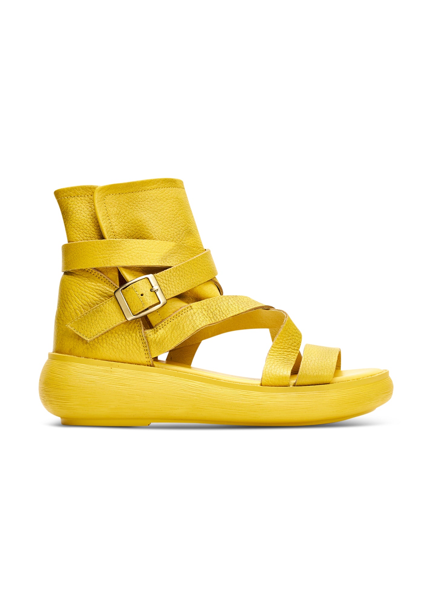 High leather sandals with yellow straps