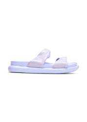 Purple two-strap twisted leather flip-flops