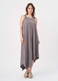 Dark gray asymmetrical spaghetti strap dress with stitching - 00
