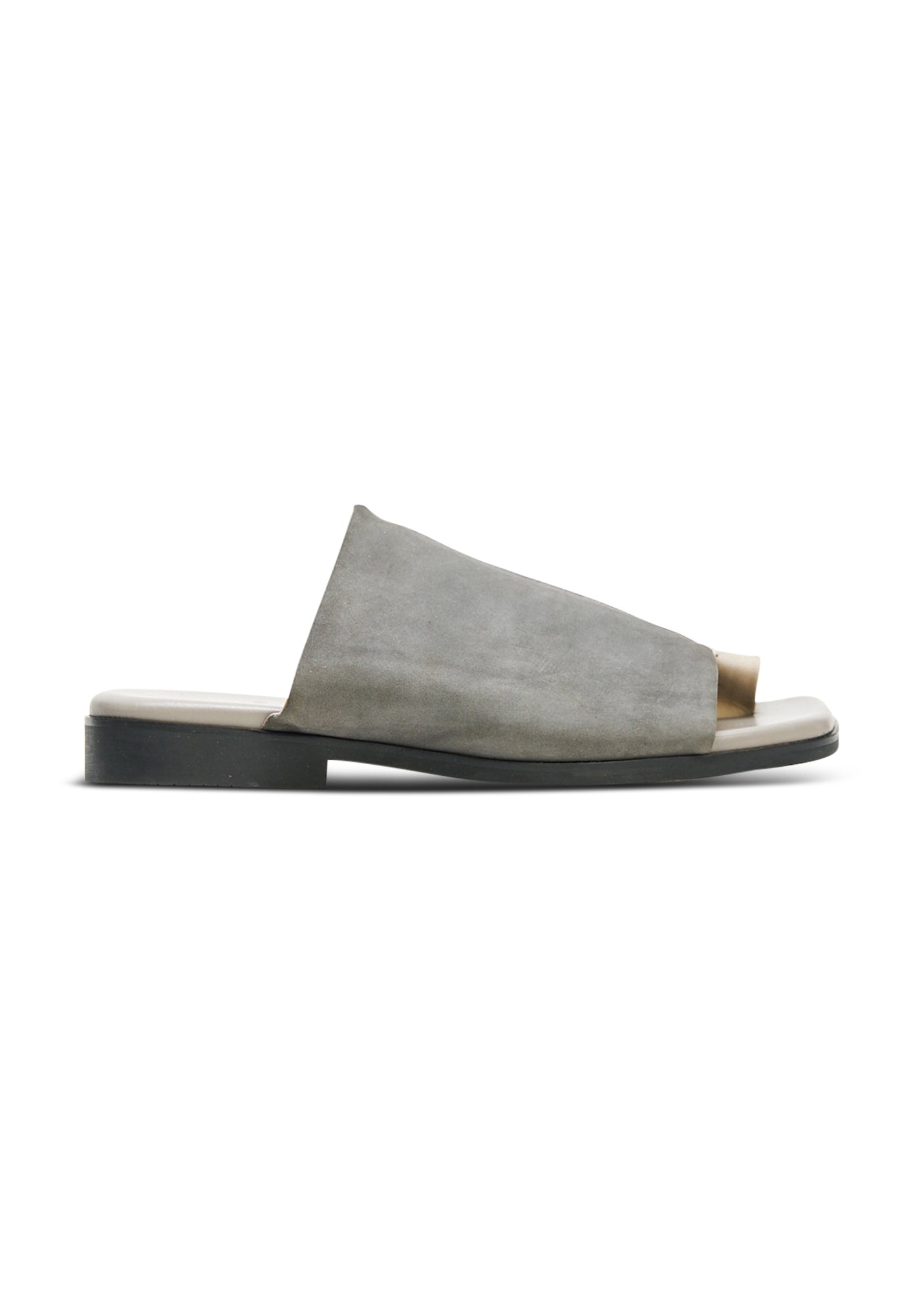 Comfort slippers in a combination of gray and washed leathers