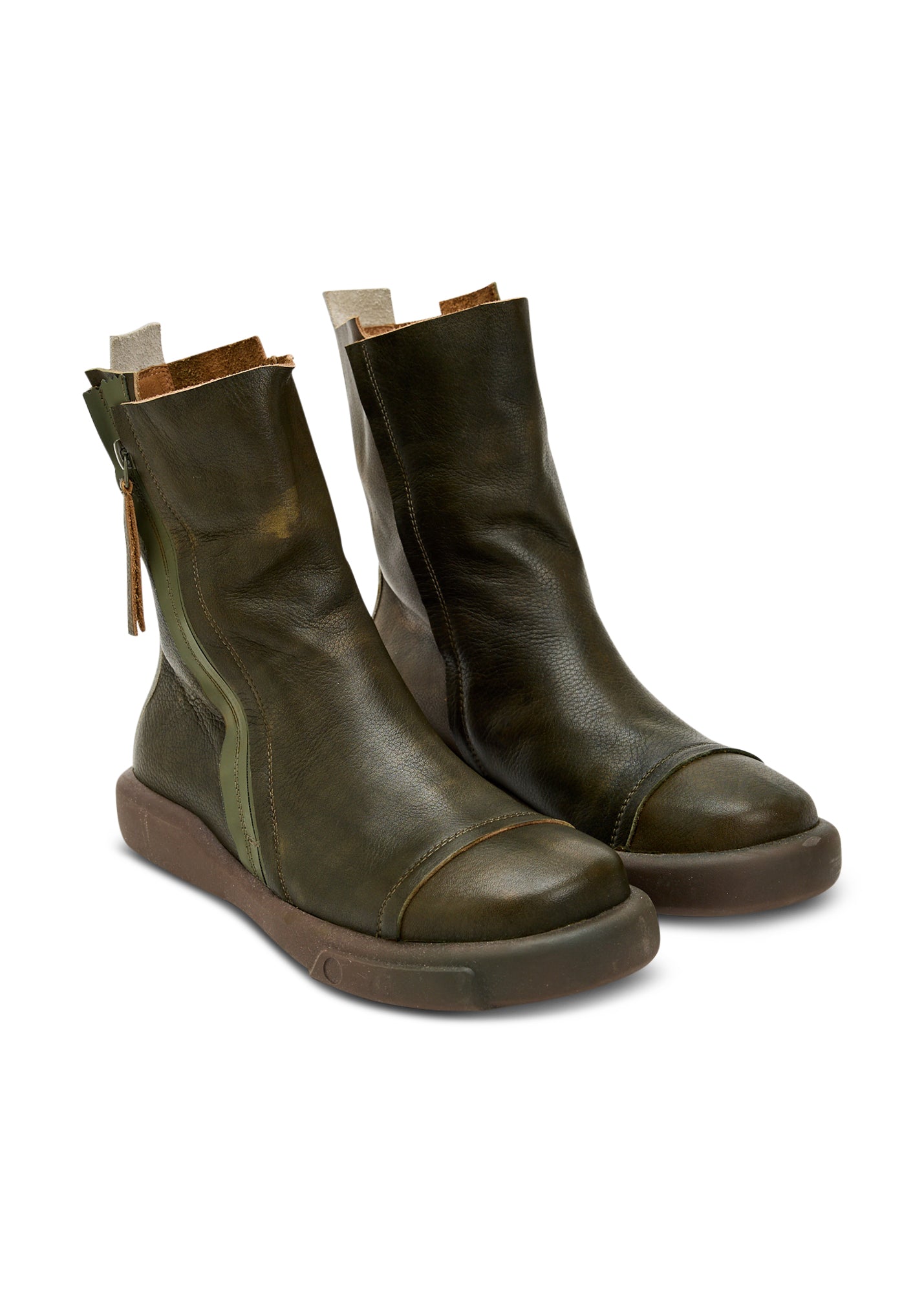 מגפוני נוחות מעור עם רוכסן הפוך חום