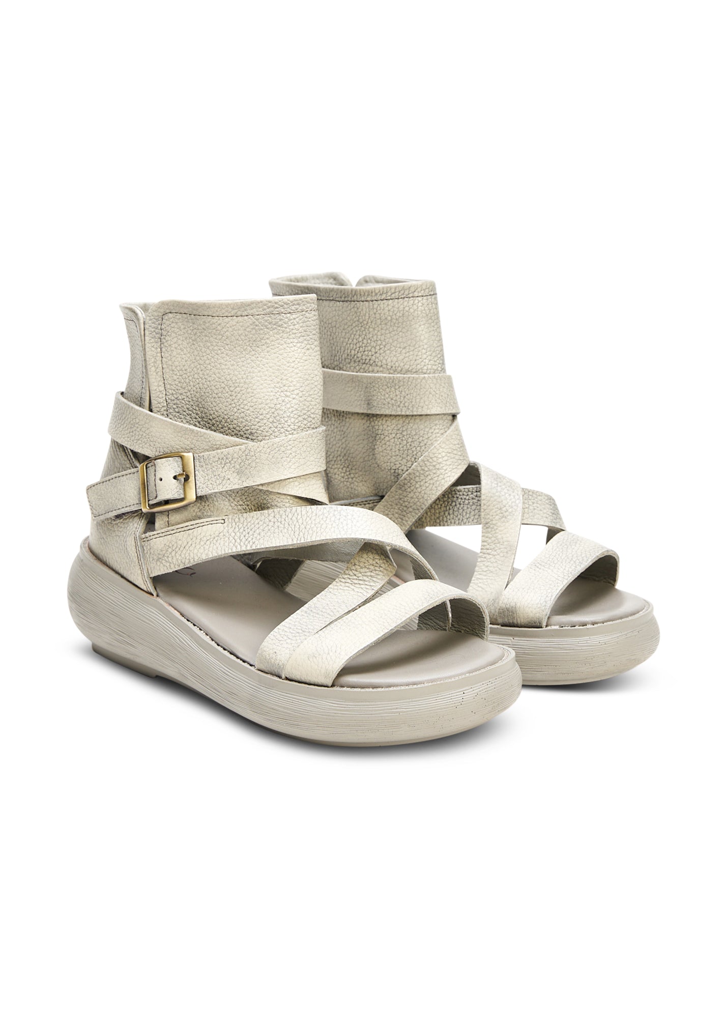 High leather sandals with gray straps