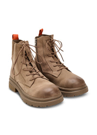 Brown leather boots with laces and zipper - 36