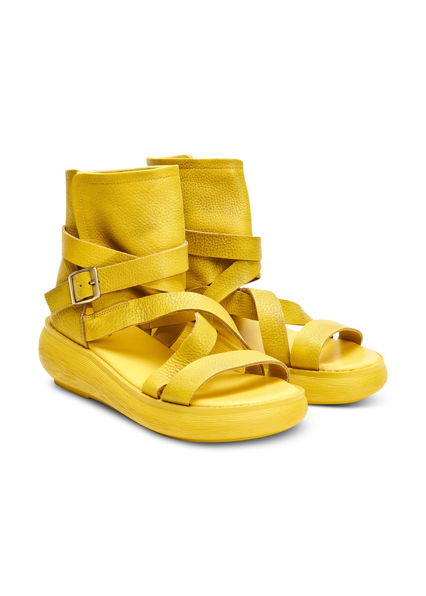 High leather sandals with yellow straps