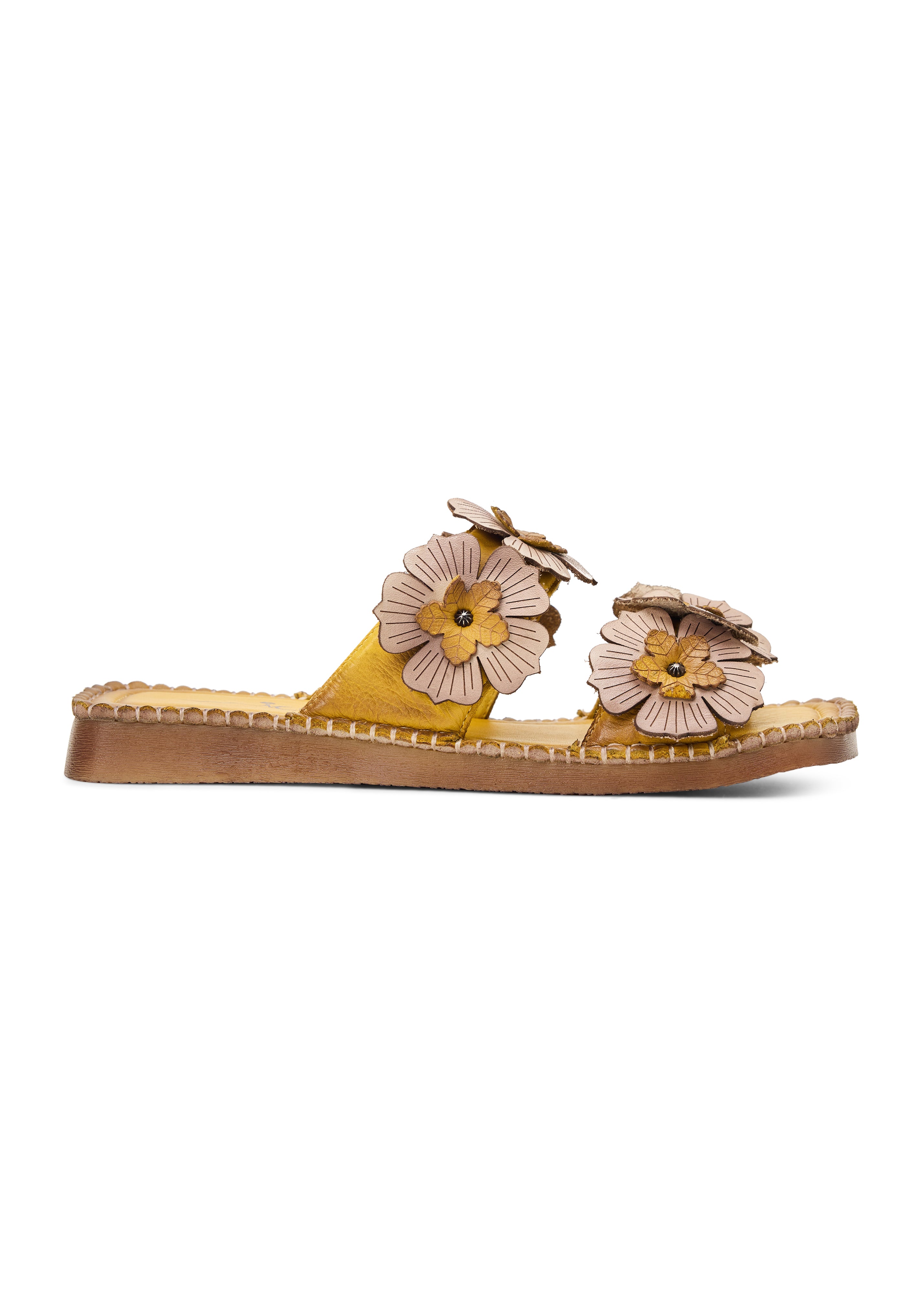 Women's Two-Strap Flip-Flops with Large Yellow Flowers