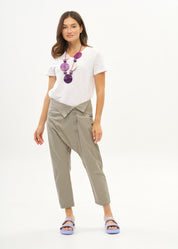 מכנסיים עם כפתורים חגורה מקופלת ירוק