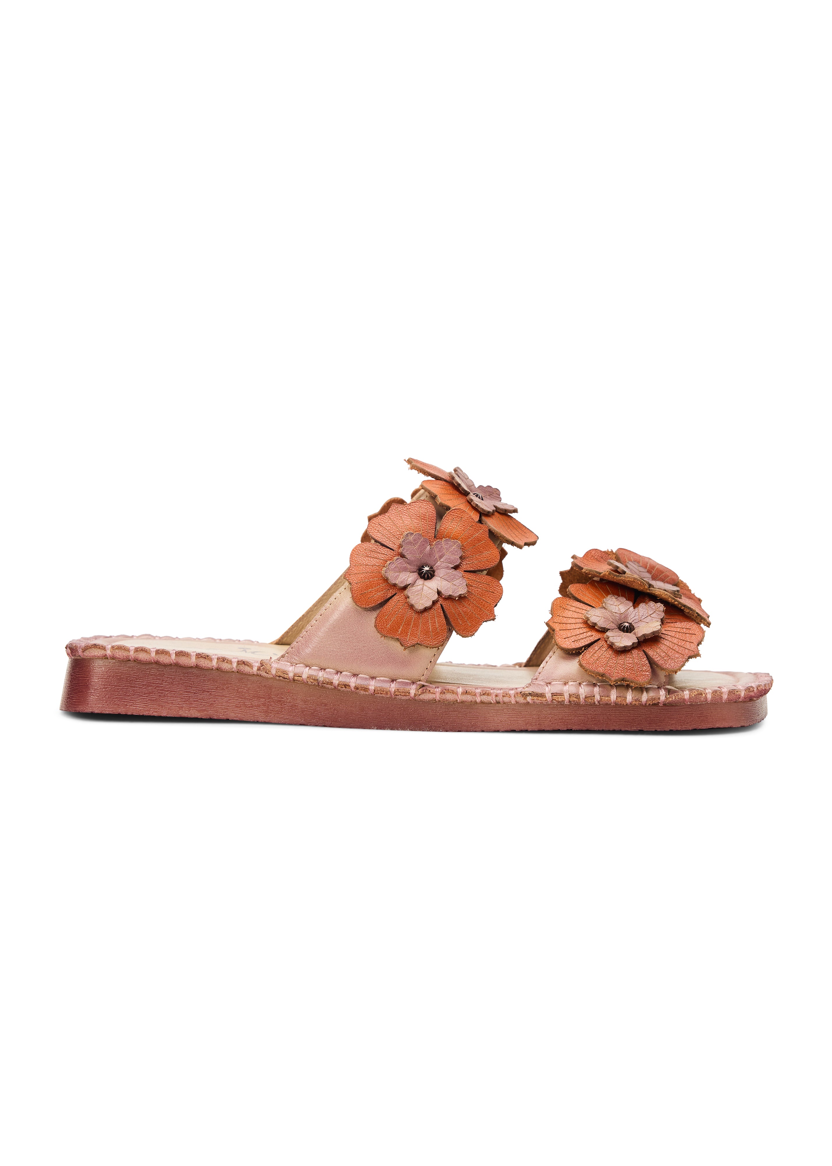 Women's Two-Strap Flip-Flops with Large Orange Flowers