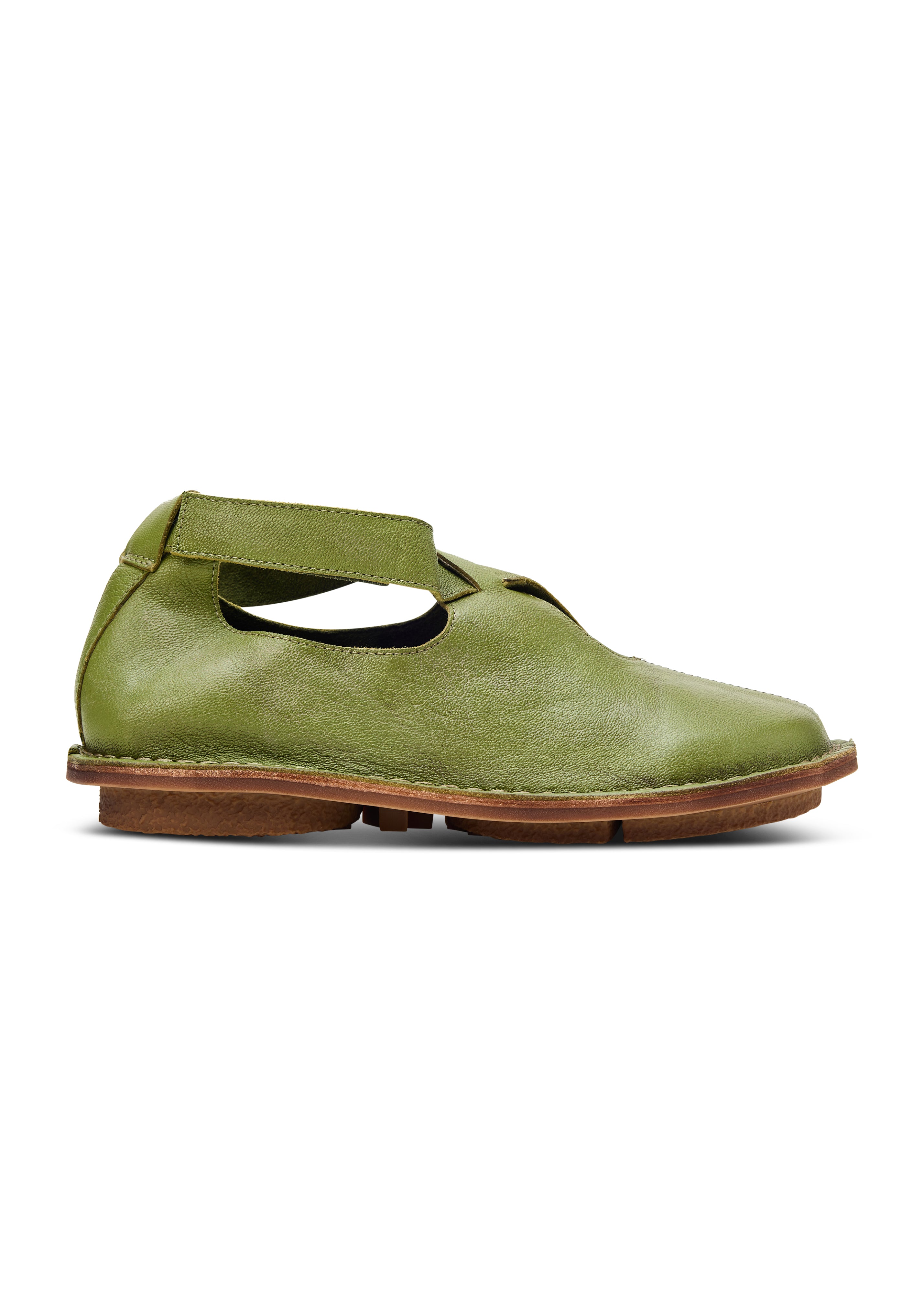 Women's soft leather closed shoes with green Velcro