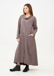 שמלה שרוול ארוך גולף ורוכסן אפור כהה
