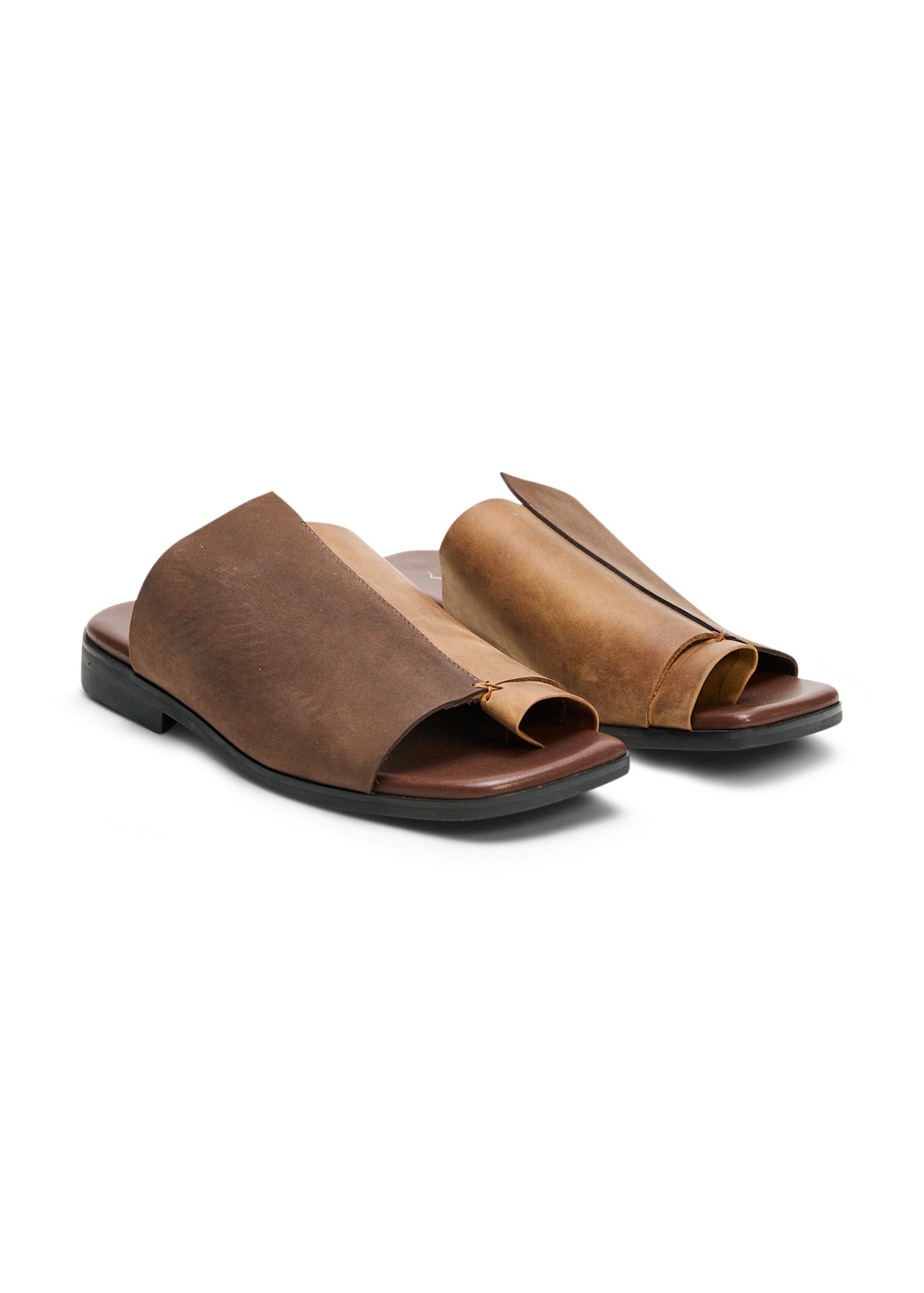 Brown leather combination comfort slippers