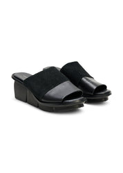 Black leather combination platform heels