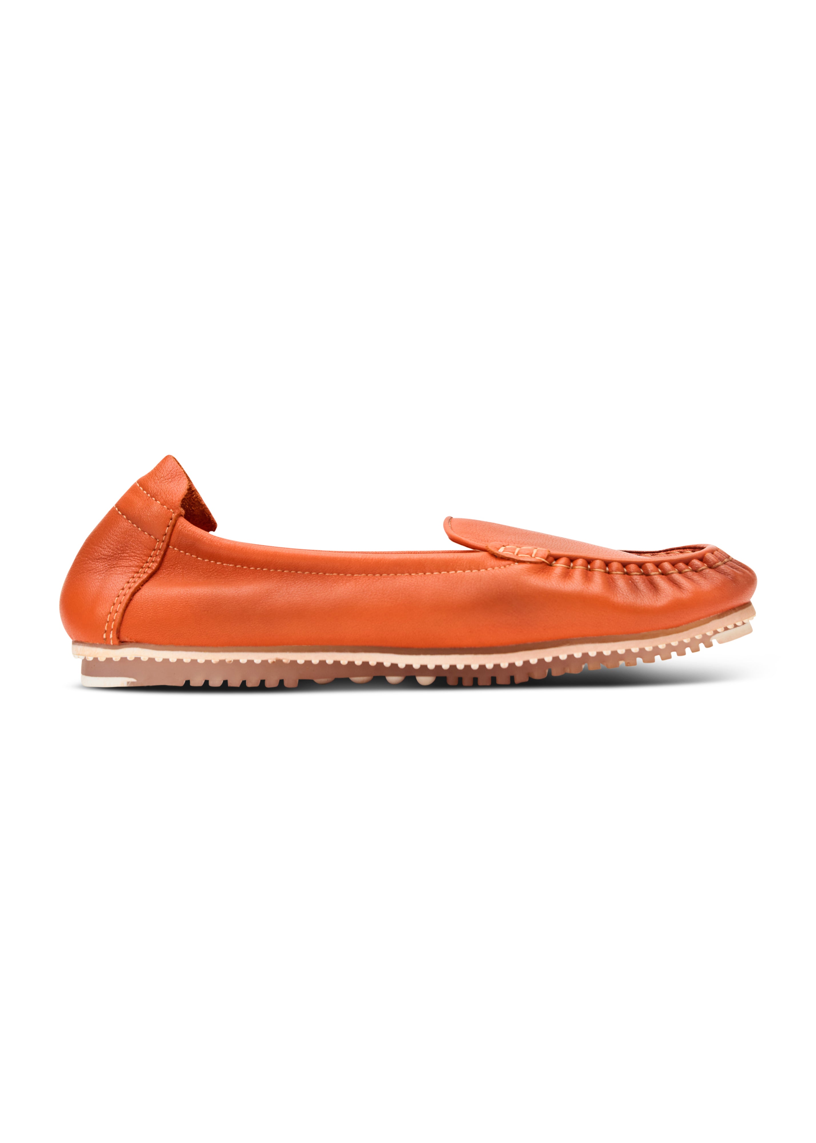 Women's soft orange leather moccasins