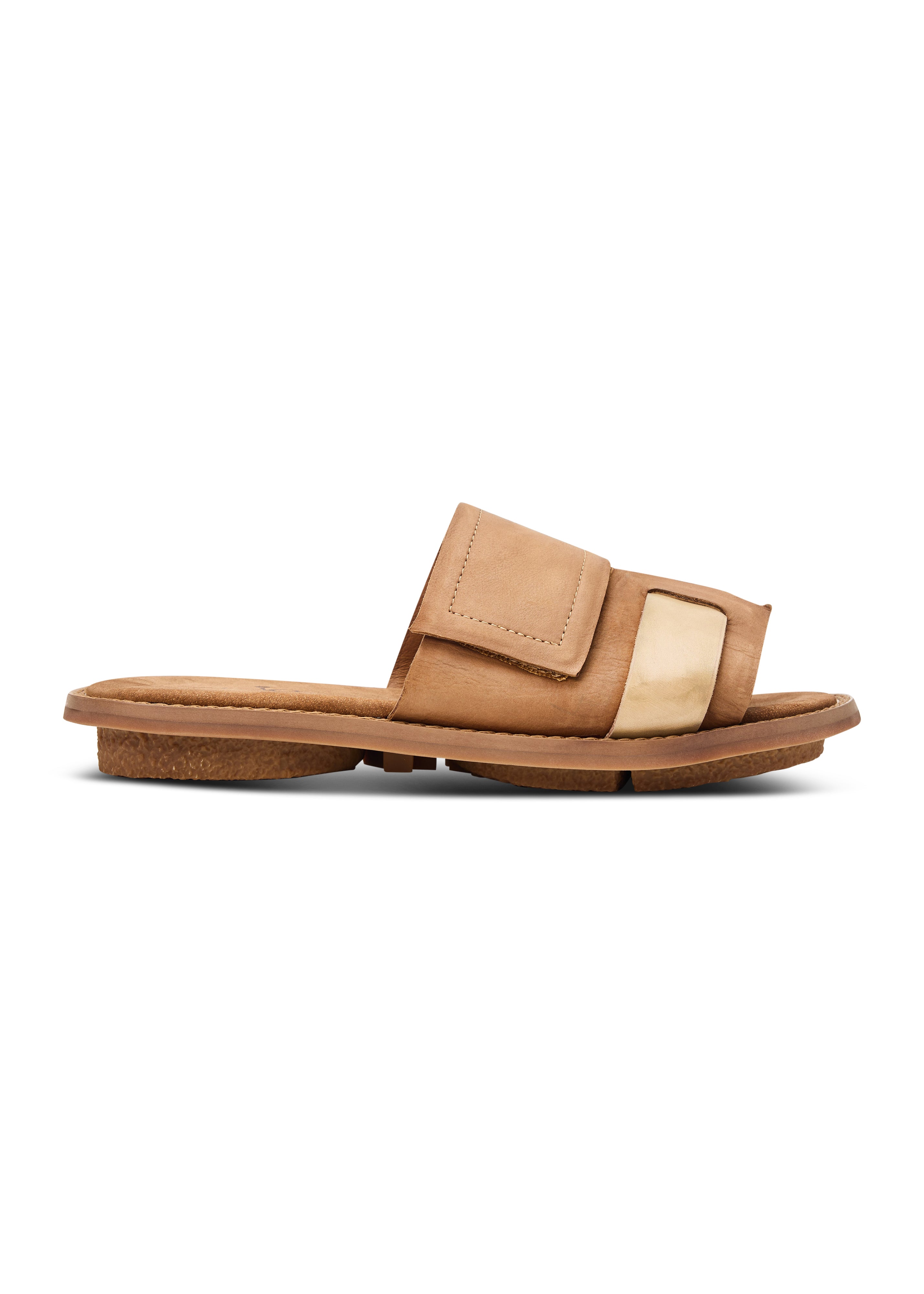 Women's Leather Flip-flops, Brown Color-block Strap