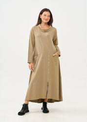 שמלה שרוול ארוך גולף ורוכסן חום