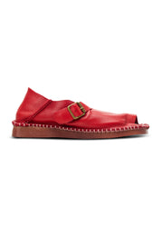 Women's sandals, soft leather, folding heel, red strap