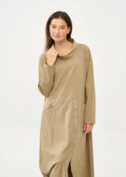 שמלה שרוול ארוך גולף ורוכסן חום