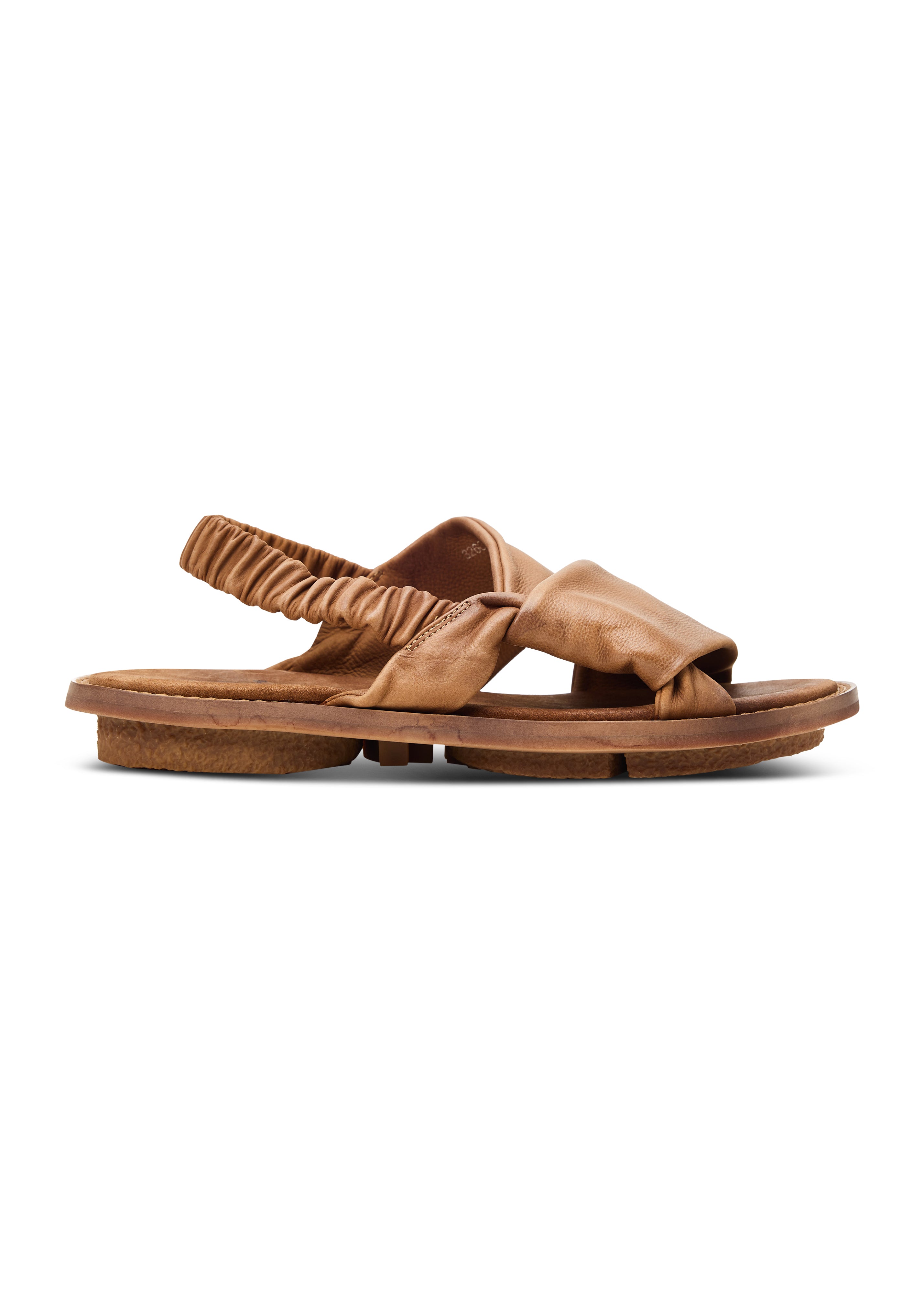 Women's leather strap sandals with elastic back in brown
