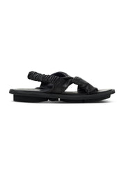 Women's leather sandals with a back elastic strap, black