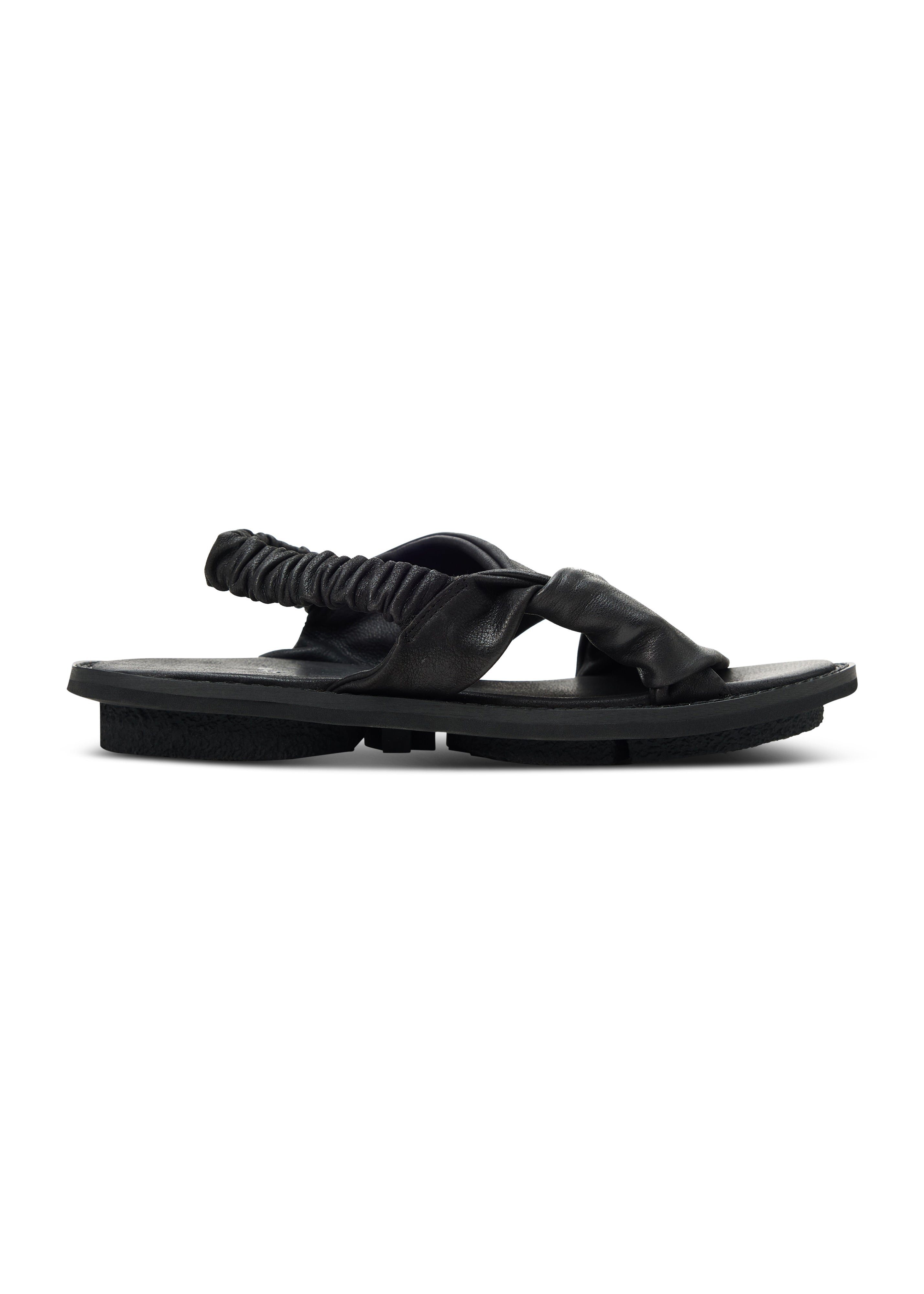Women's leather sandals with a back elastic strap, black