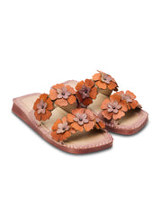 Women's Two-Strap Flip-Flops with Large Orange Flowers