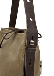 תיק באקט עור רצועה עם כפתור סטון