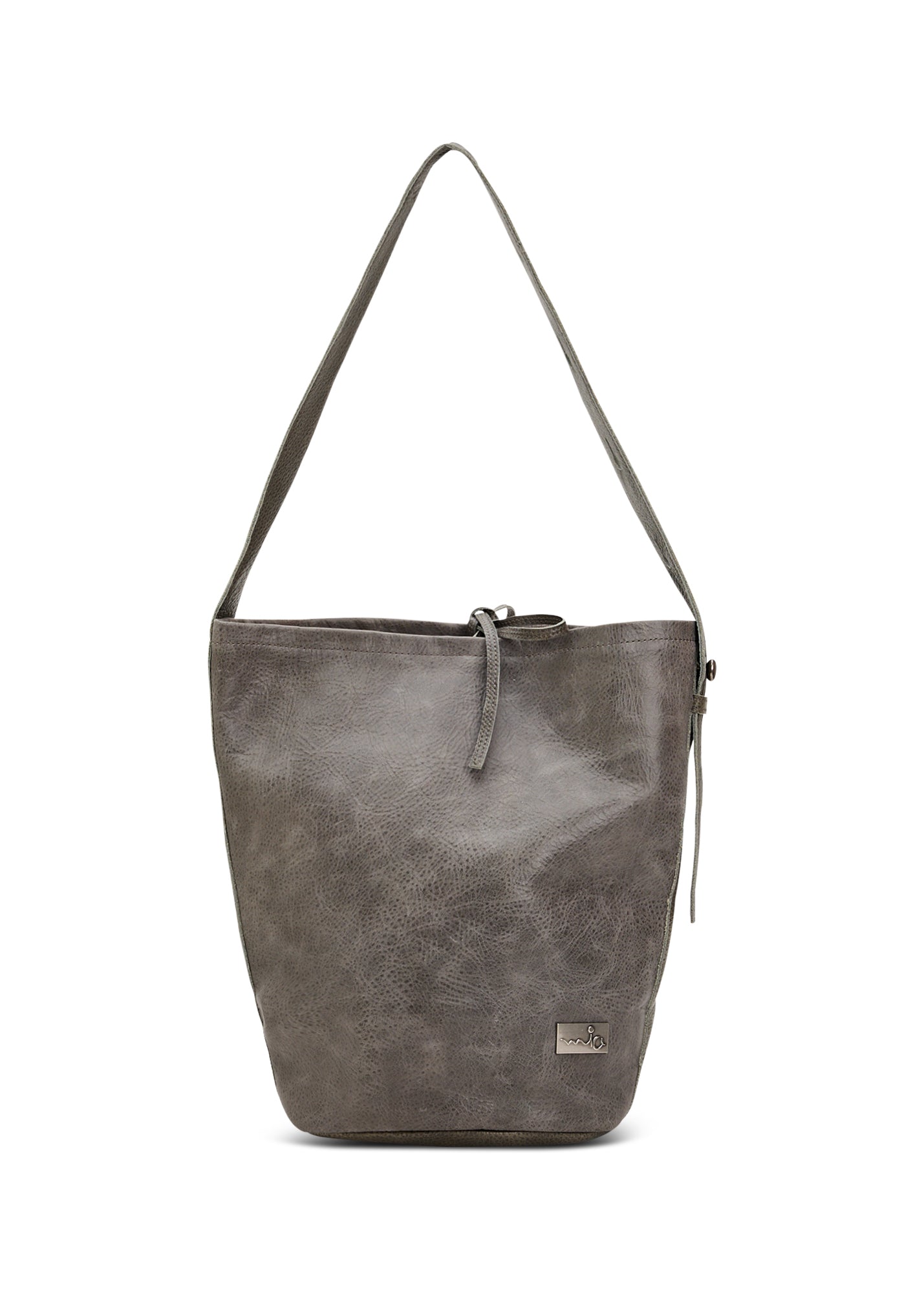 תיק באקט עור רצועה עם כפתור אפור