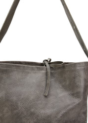 תיק באקט עור רצועה עם כפתור אפור