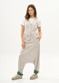 Pants with pockets, color block, folded cuff, gray - 00