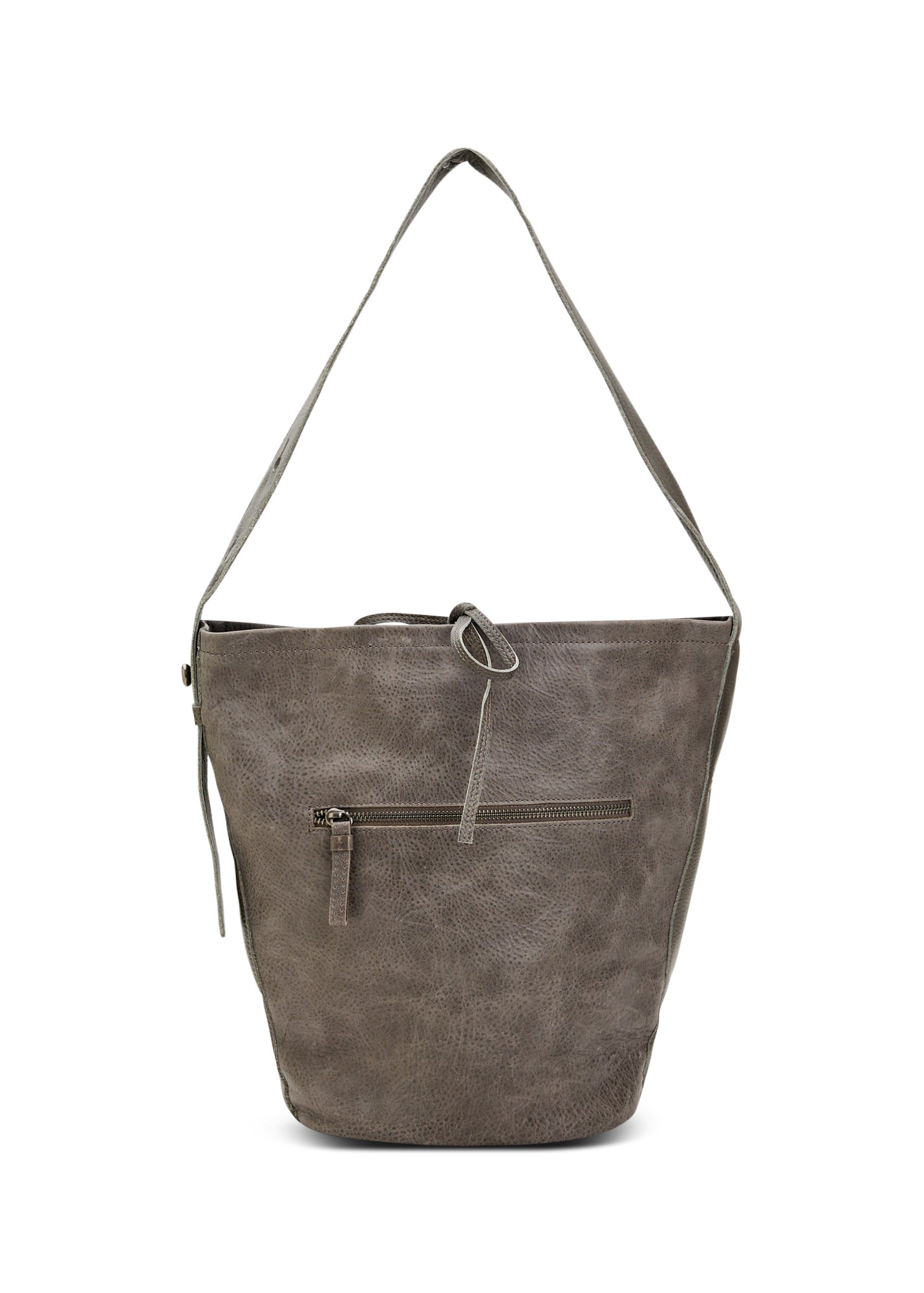 תיק באקט עור רצועה עם כפתור אפור