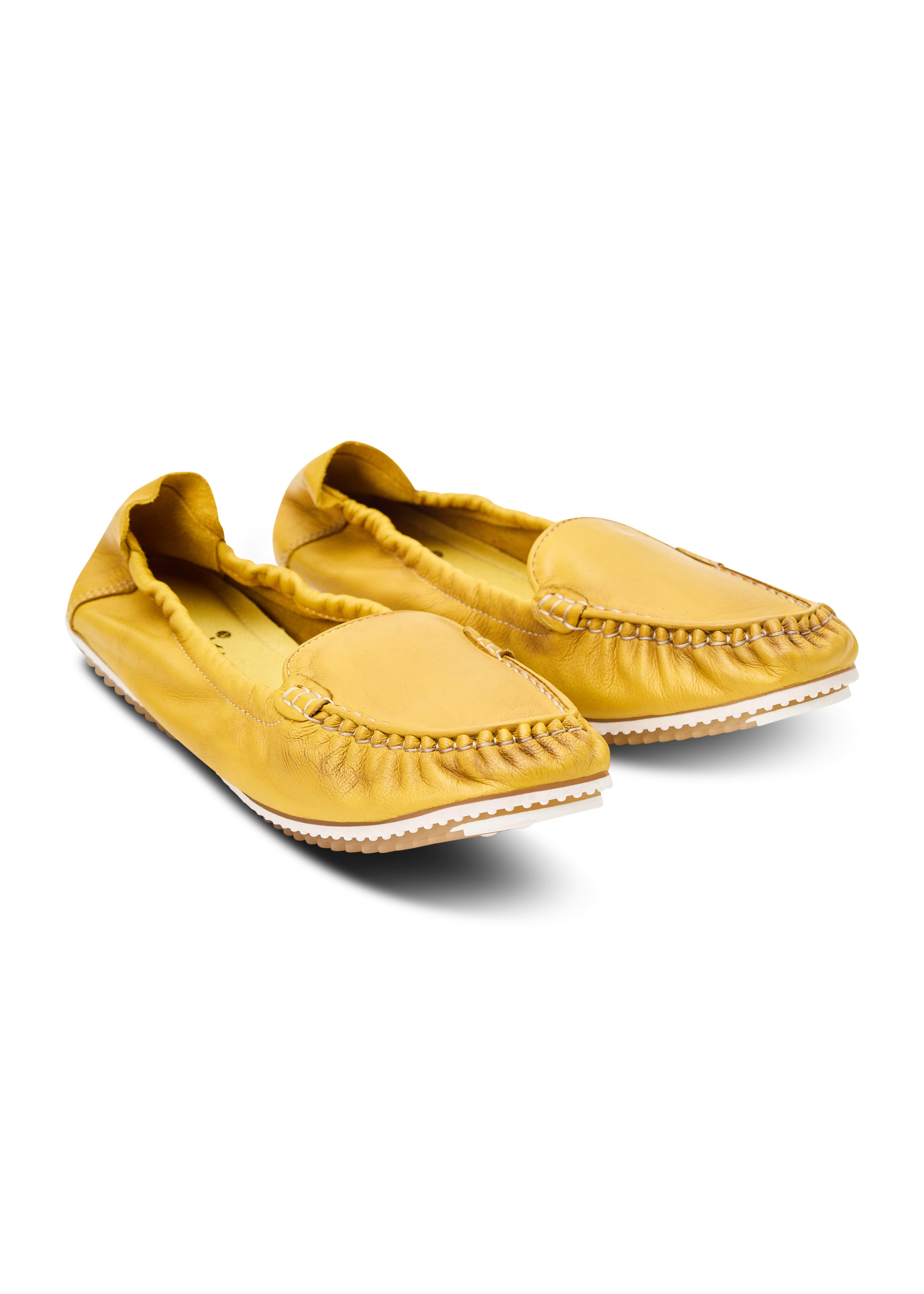 Women's yellow soft leather moccasins