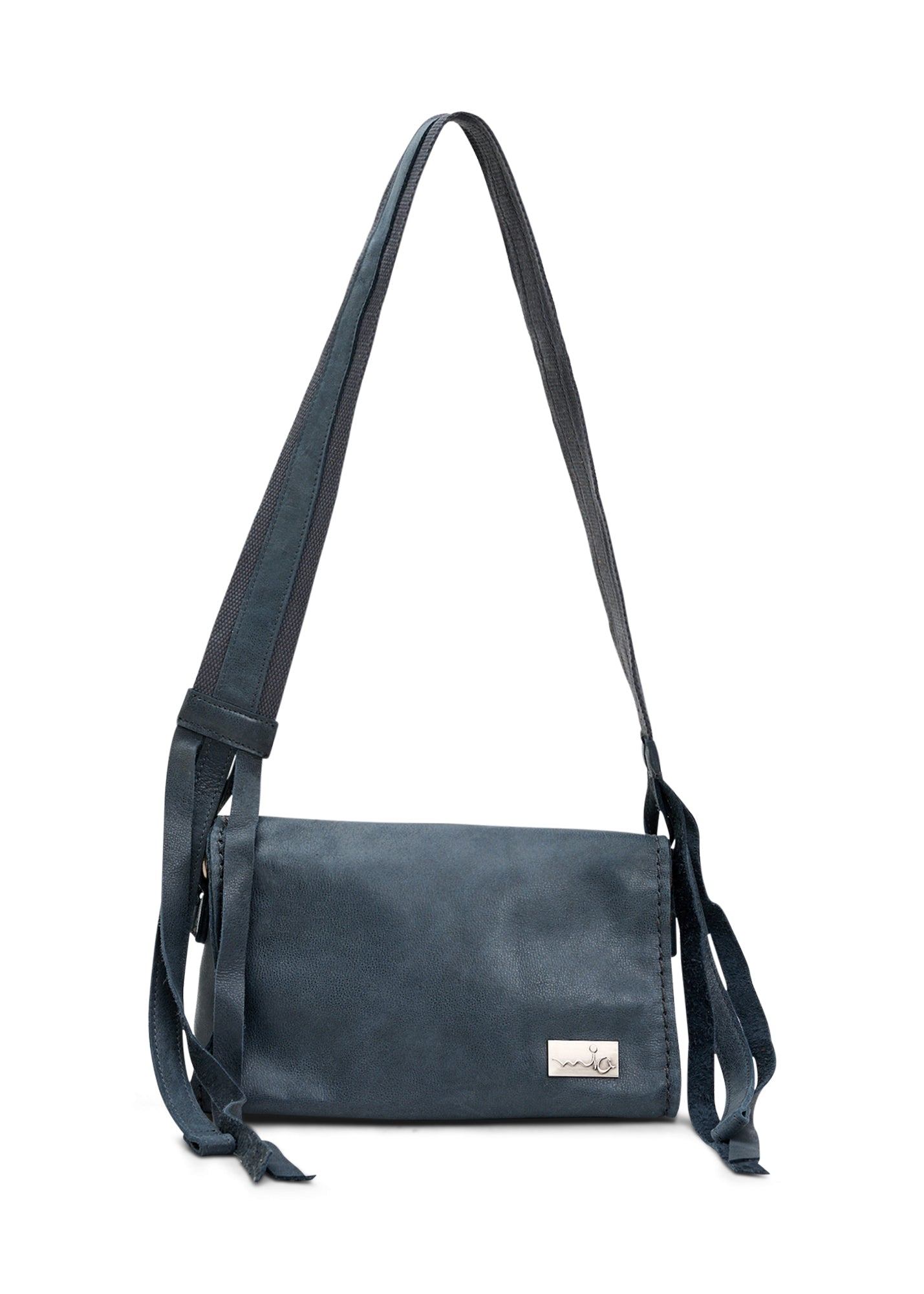 תיק עור מלבני רצועת מתכווננת כחול