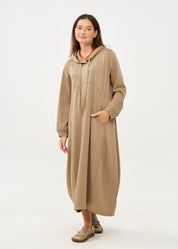 שמלה עם קפוצ'ון שרוול ארוך חום