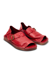 Women's sandals, soft leather, folding heel, red strap