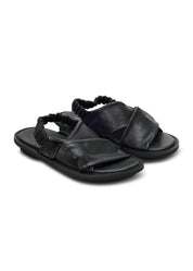 Women's leather sandals with a back elastic strap, black