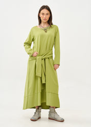 שמלה שרוול ארוך קשירה במותן ירוק
