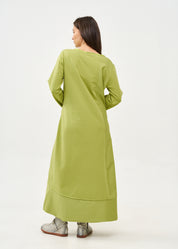 שמלה שרוול ארוך קשירה במותן ירוק