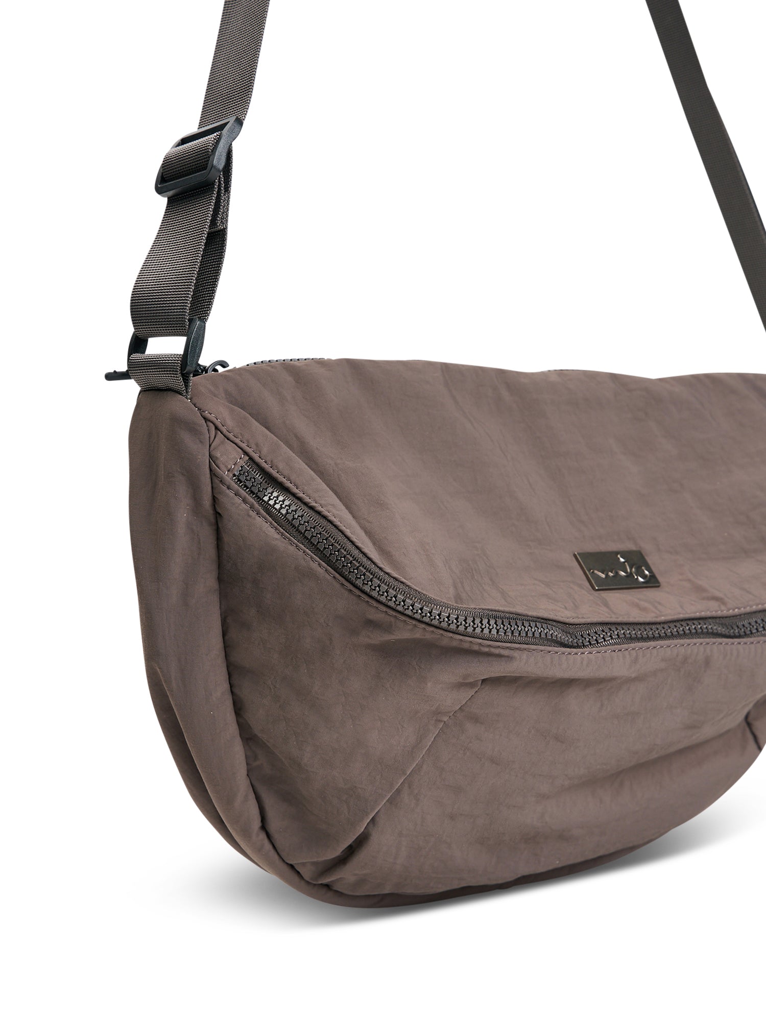 Large dark brown nylon pouch bag