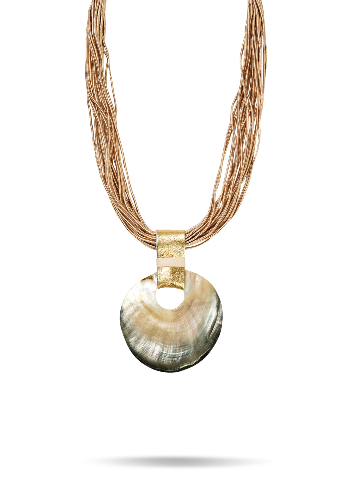 שרשרת עבודת יד חוטים מלופפים וצדף זהב