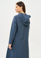 שמלה שרוול ארוך עם כובע ורוכסן כחול כהה