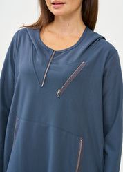 שמלה שרוול ארוך עם כובע ורוכסן כחול כהה