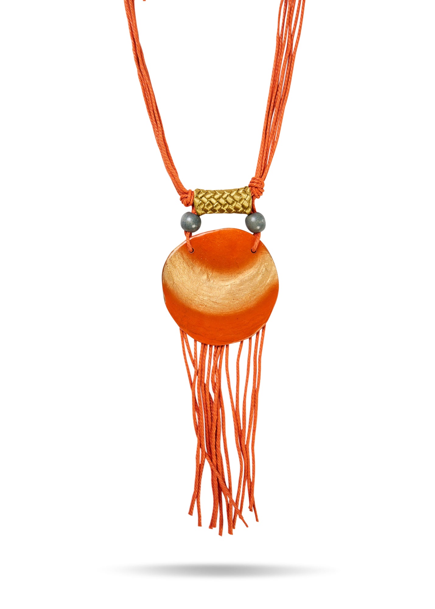 שרשרת עבודת יד תליון רזין וצדף כתום