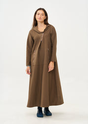 שמלה שרוול ארוך עם כובע ורוכסן חום