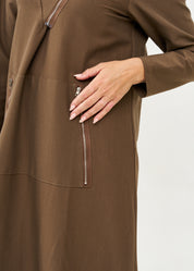 שמלה שרוול ארוך עם כובע ורוכסן חום