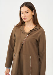 שמלה שרוול ארוך עם כובע ורוכסן חום