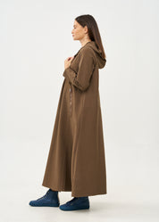 שמלה שרוול ארוך עם כובע ורוכסן חום