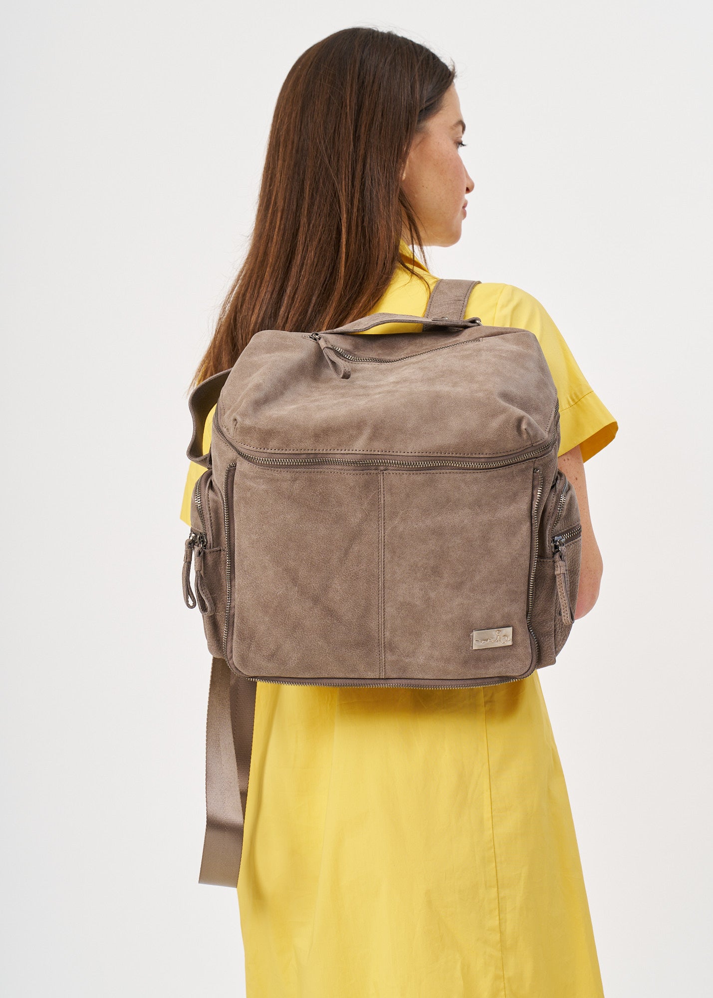 Coffee top zip leather backpack