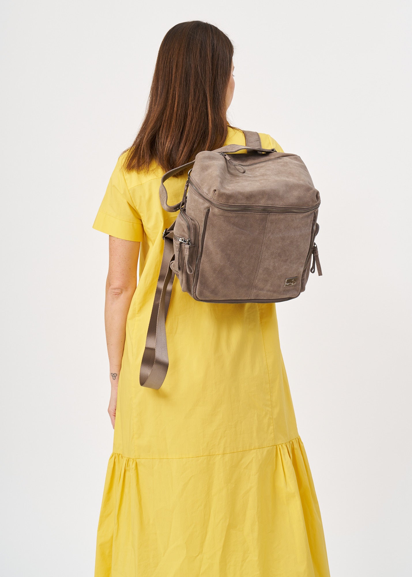 Coffee top zip leather backpack